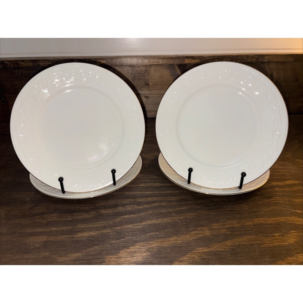 4 Farberware "Calais" 7.5"  Salad Plates #4173 Pattern w/ 22k Gold Edging